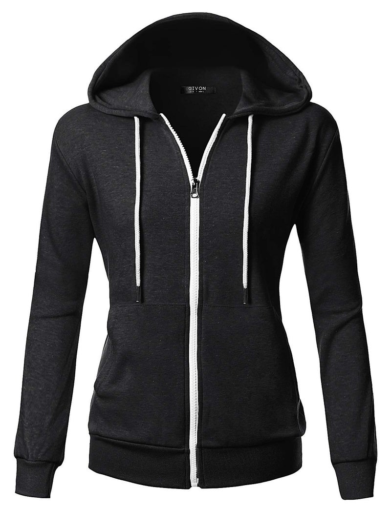 GIVON Women's Lightweight Zip Up Hoodie â€“ Long Sleeve Thin Casual Hooded Jacket, Plus DCF200-CHARCOAL-2XL - Image 2